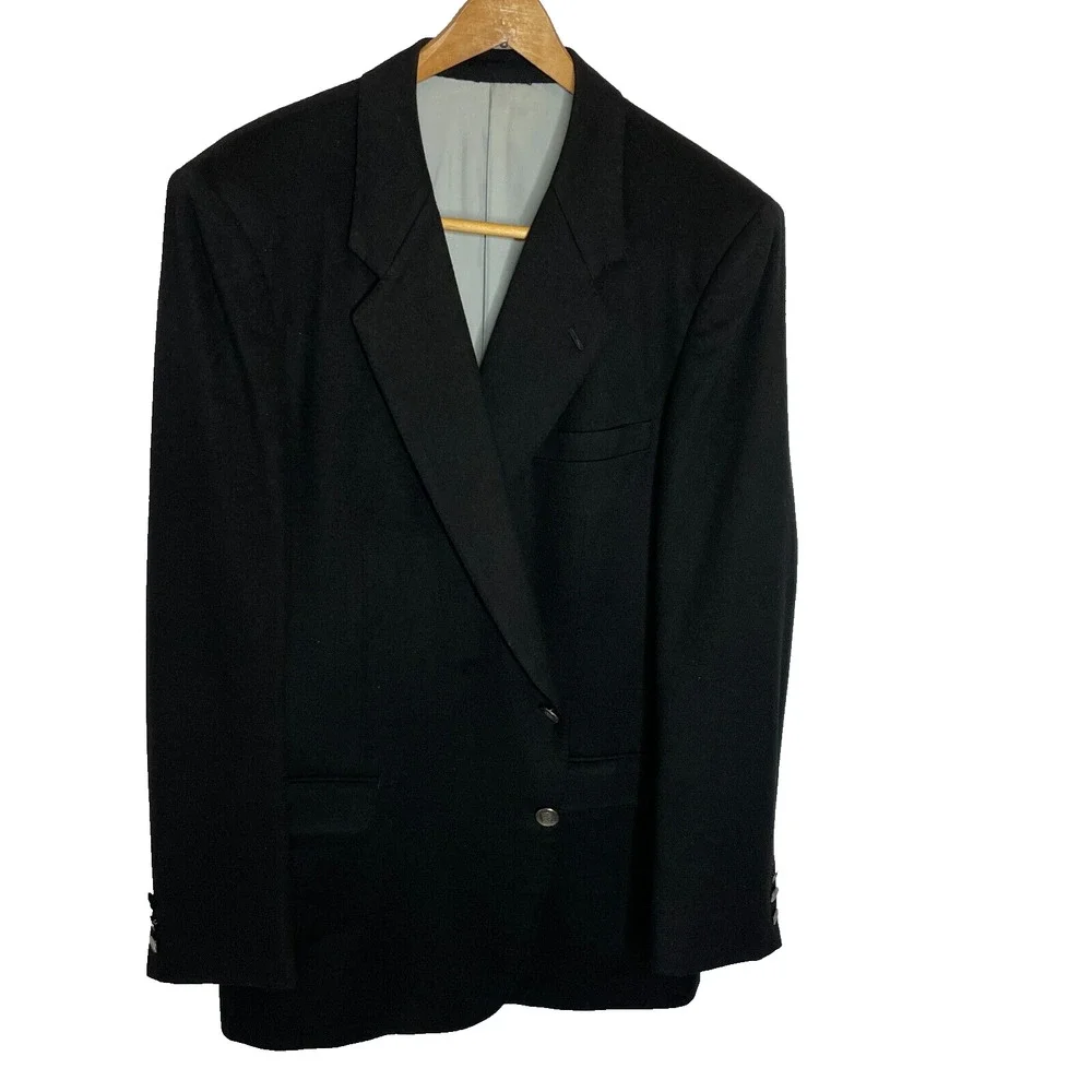 Men's 46R Vtg Biella Italy Black Wool/Cashmere Two Button Blazer